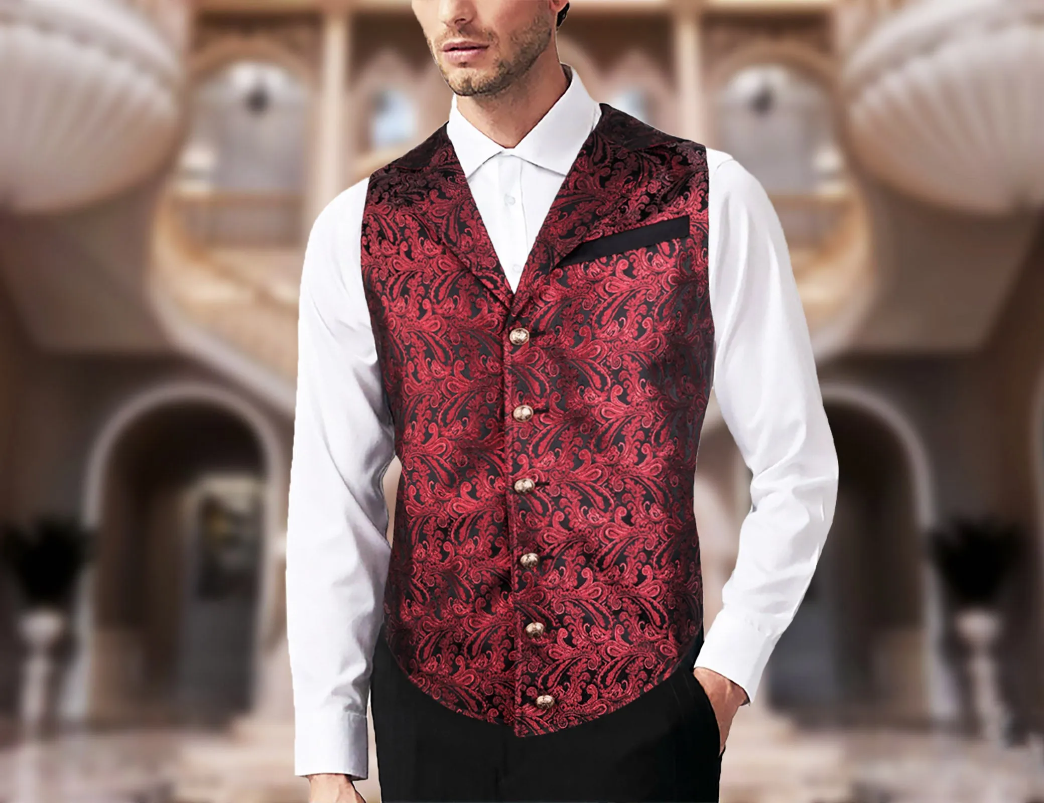 Men's Paisley Suit Vest Victorian Floral Steampunk Gothic Waistcoat ,196