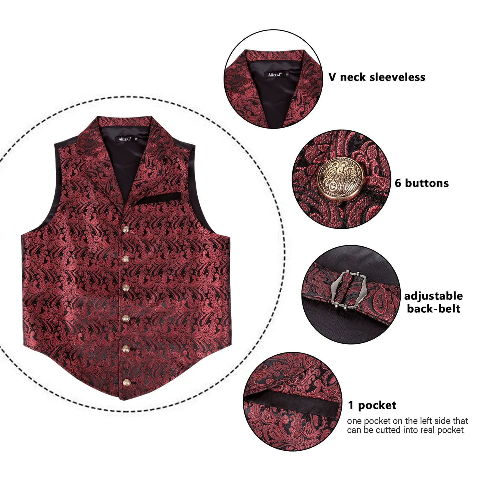 Men's Paisley Suit Vest Victorian Floral Steampunk Gothic Waistcoat ,196