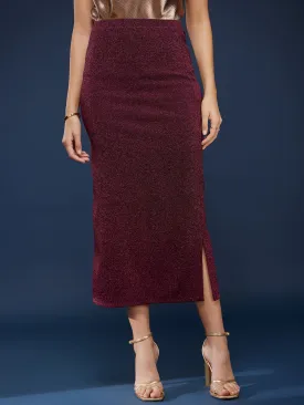 Metallic Shimmer Lurex Skirt - Maroon