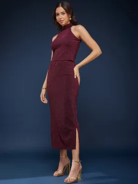 Metallic Shimmer Top And Skirt Co-ord Set - Wine