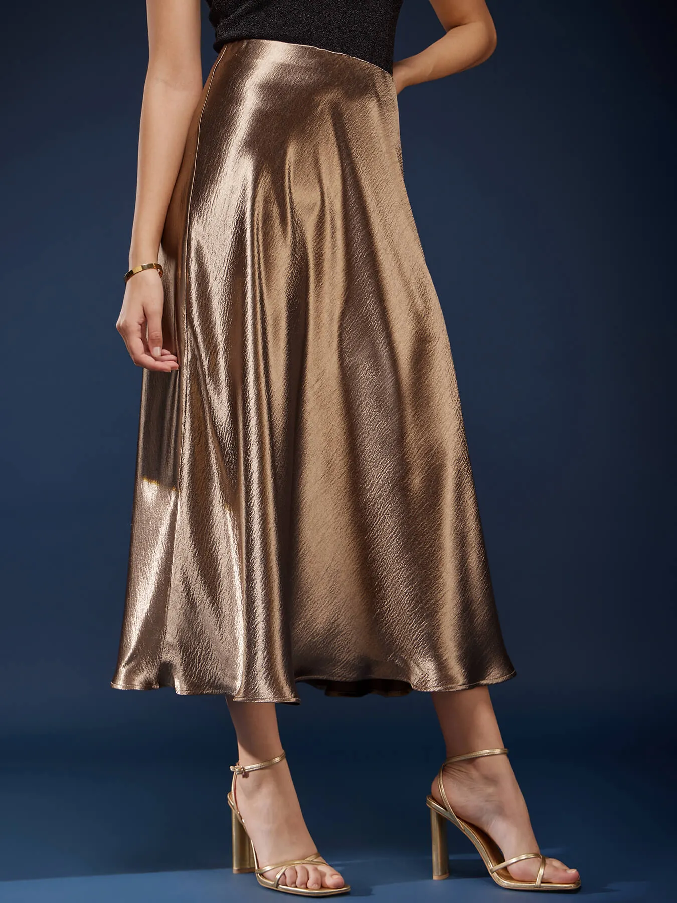 Midi A-line Flared Skirt - Brown