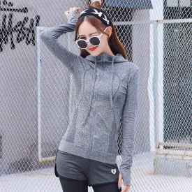 Moisture Wicking Hoodie Sports Jacket Women's Loose Top Thin Coat with Zip