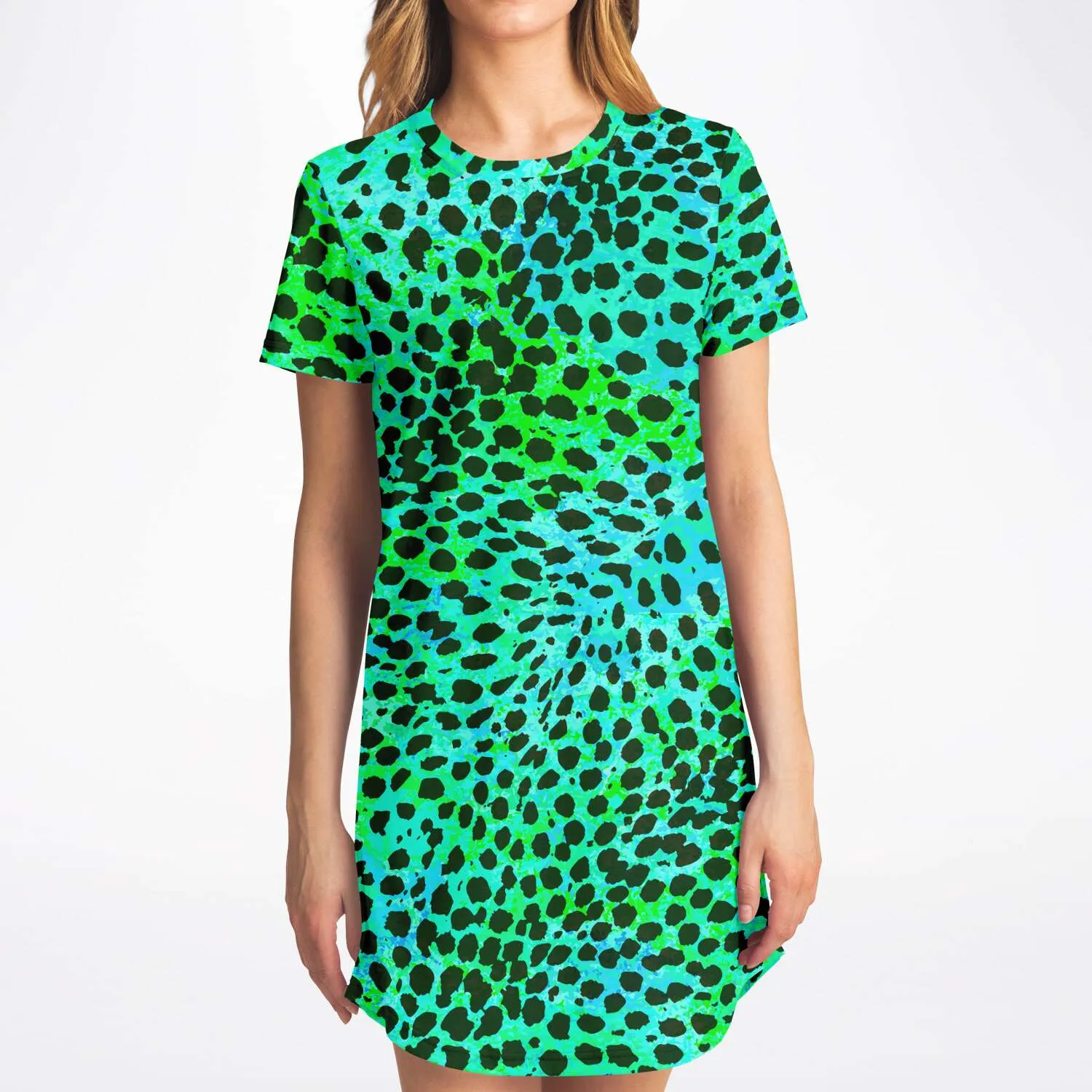 Neon Green Leopard T Shirt Dress