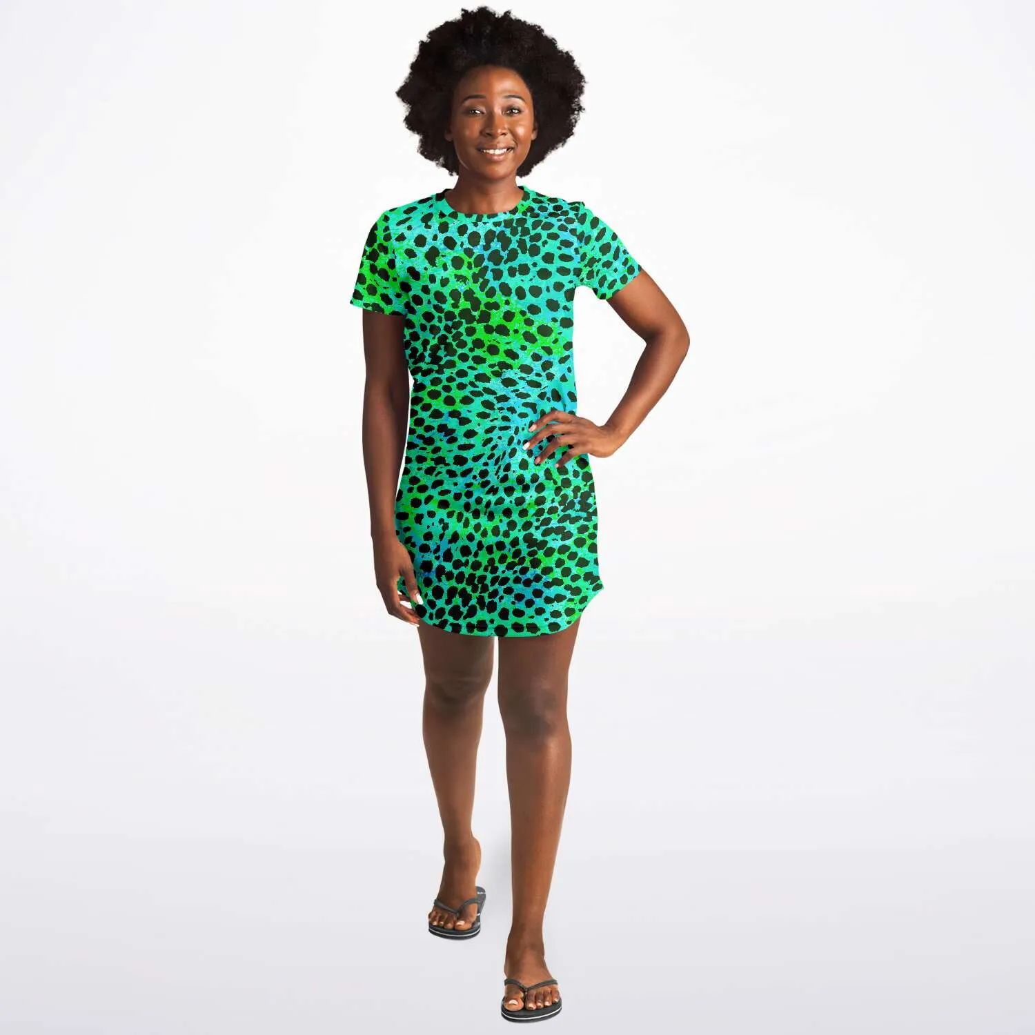 Neon Green Leopard T Shirt Dress