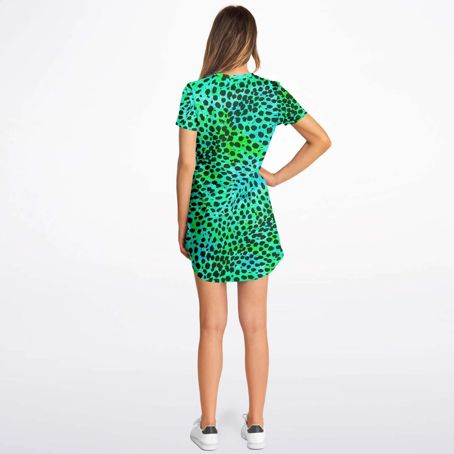 Neon Green Leopard T Shirt Dress