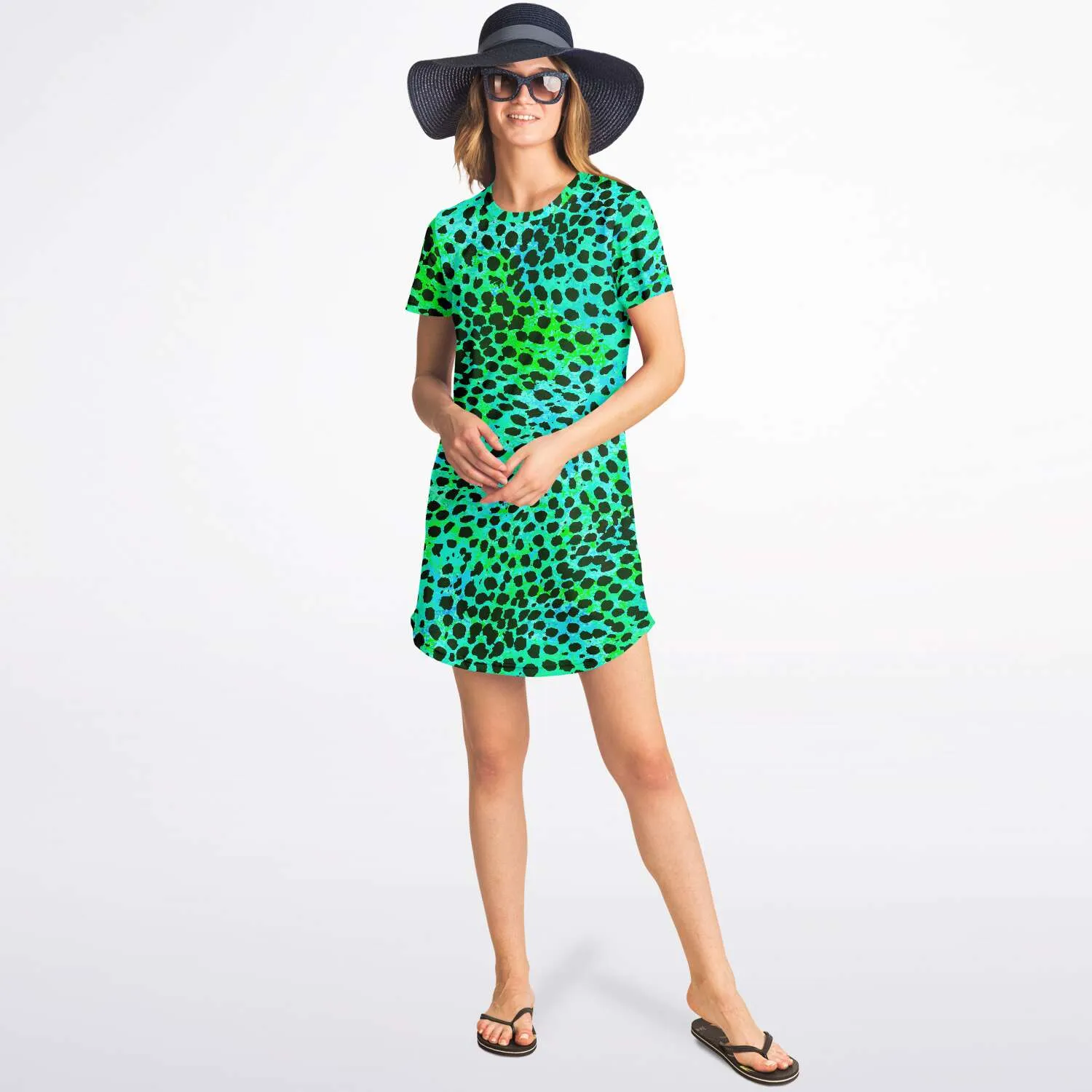 Neon Green Leopard T Shirt Dress