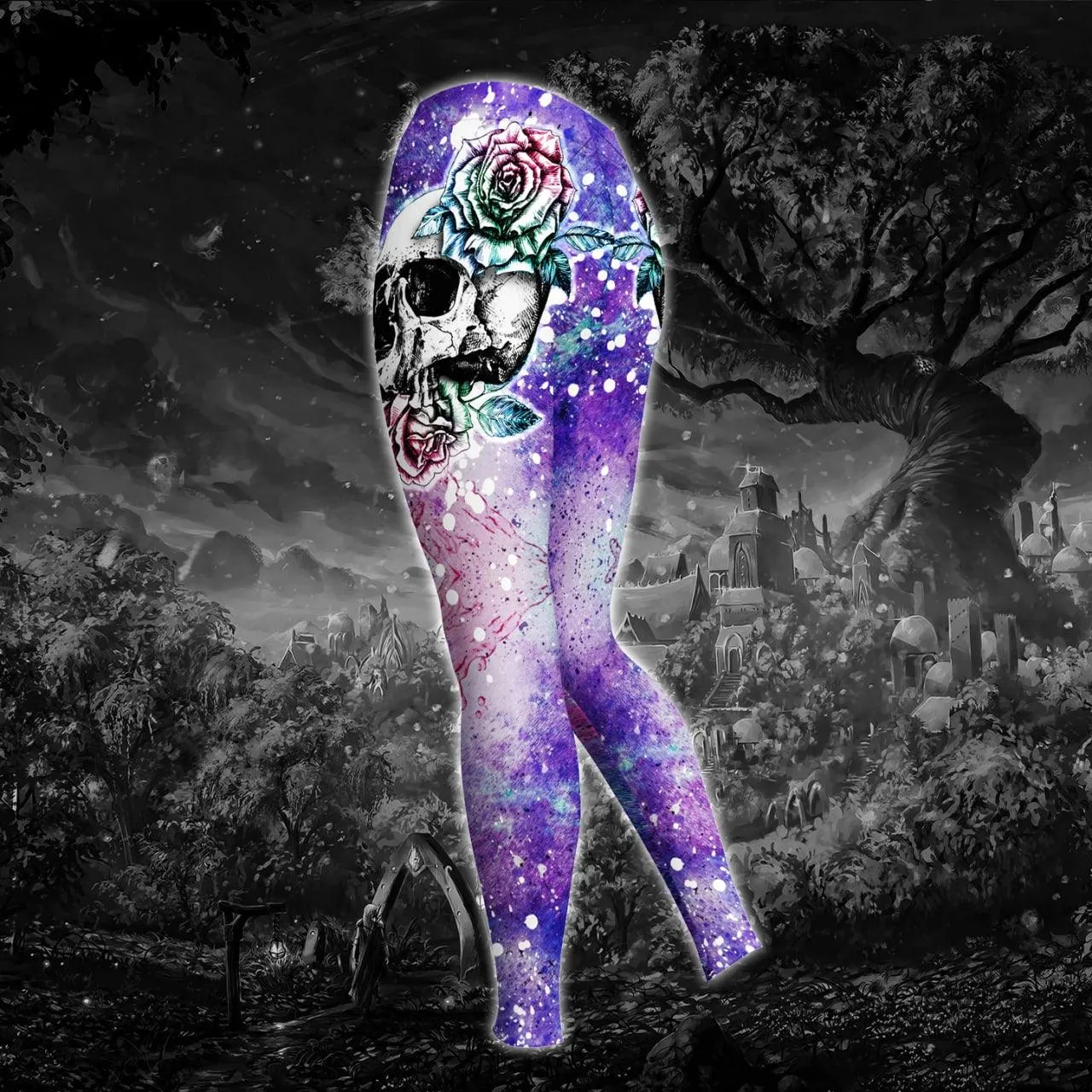 Pink Pastel Gothic Skull Artwork Combo Hoodie and Leggings