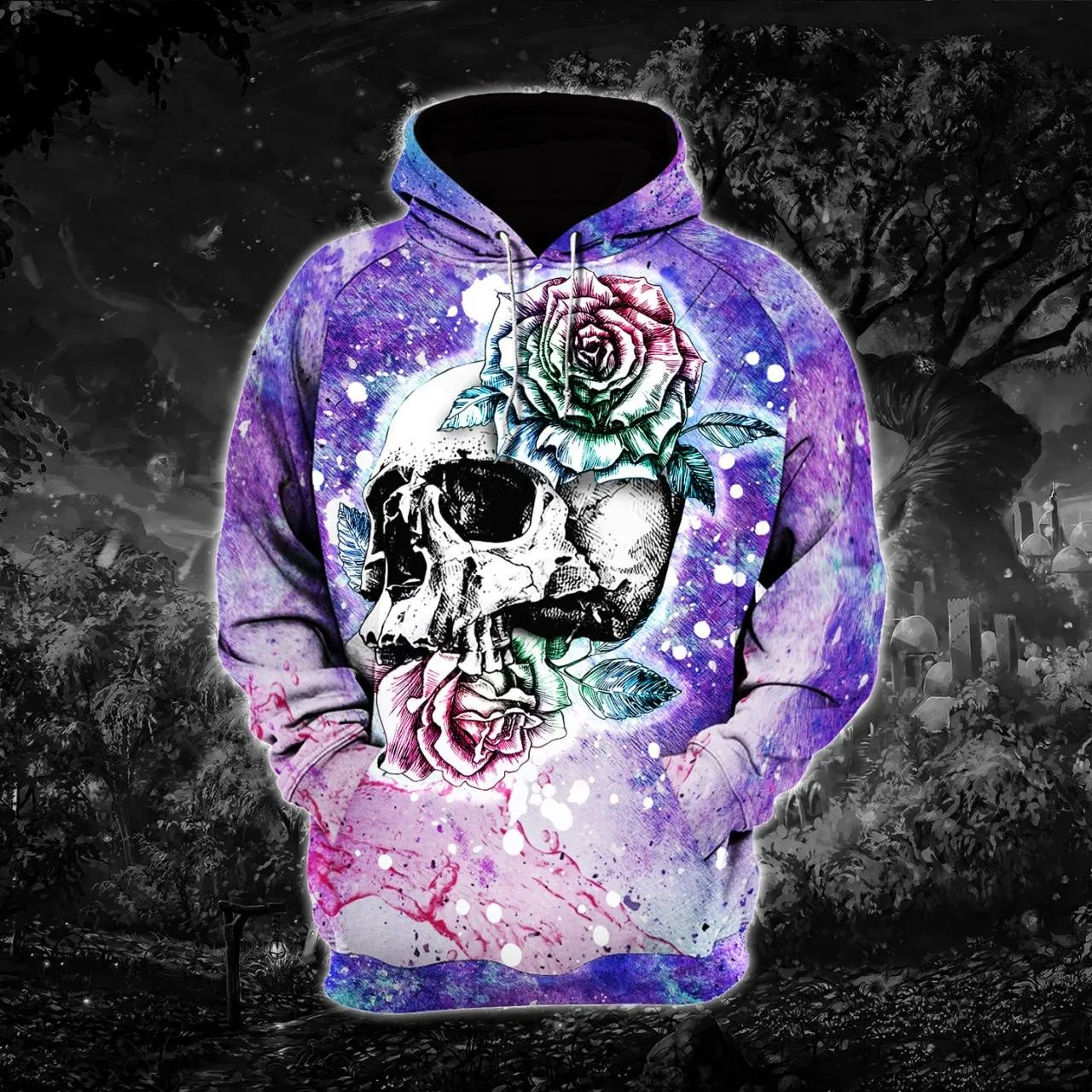 Pink Pastel Gothic Skull Artwork Combo Hoodie and Leggings