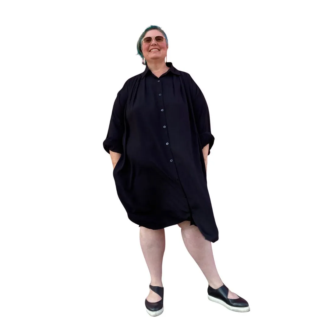 Plus Size Very Versatile Paula Shirt Dress in Black