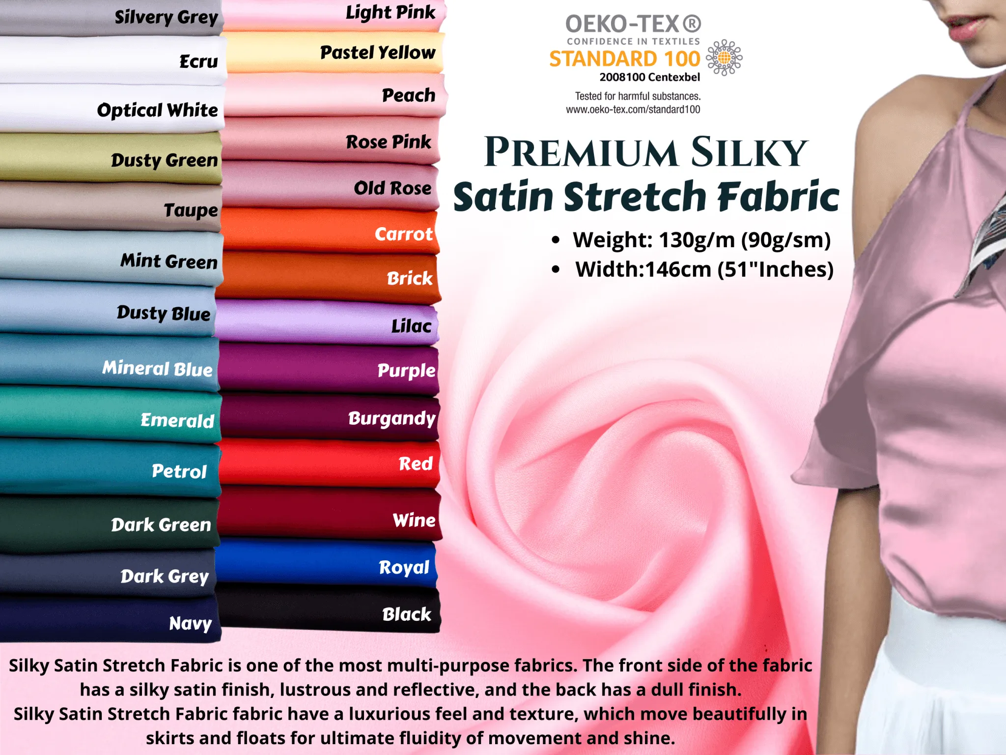 Premium Silky Satin Stretch Fabric