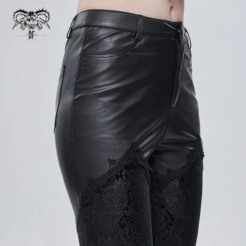PT157 Gothic velvet printed basic style black women leather leggings