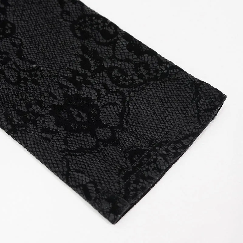 PT157 Gothic velvet printed basic style black women leather leggings