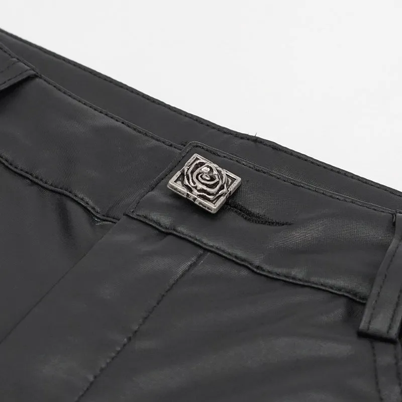 PT157 Gothic velvet printed basic style black women leather leggings