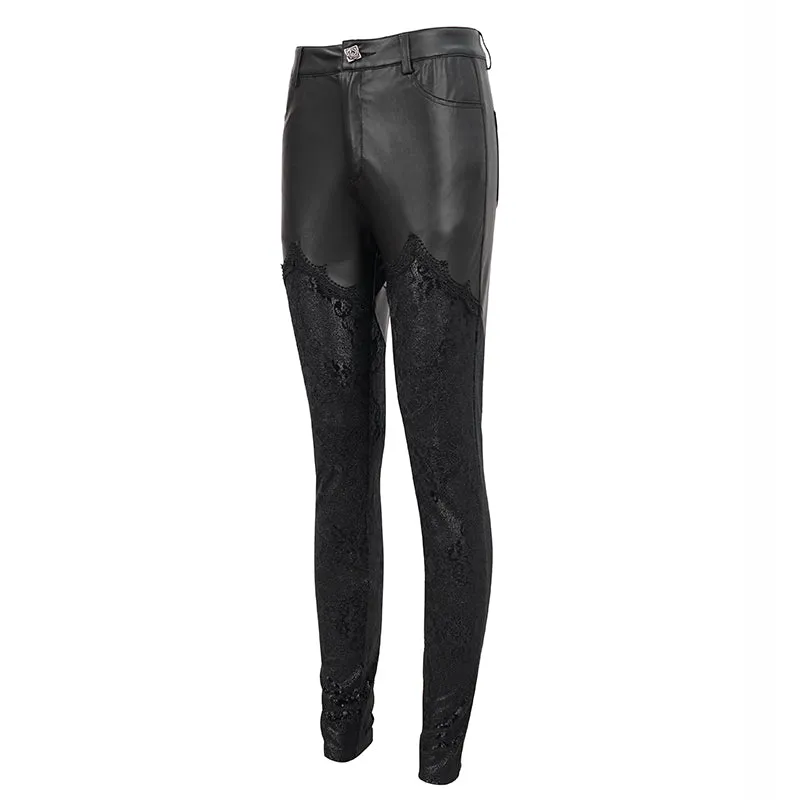 PT157 Gothic velvet printed basic style black women leather leggings
