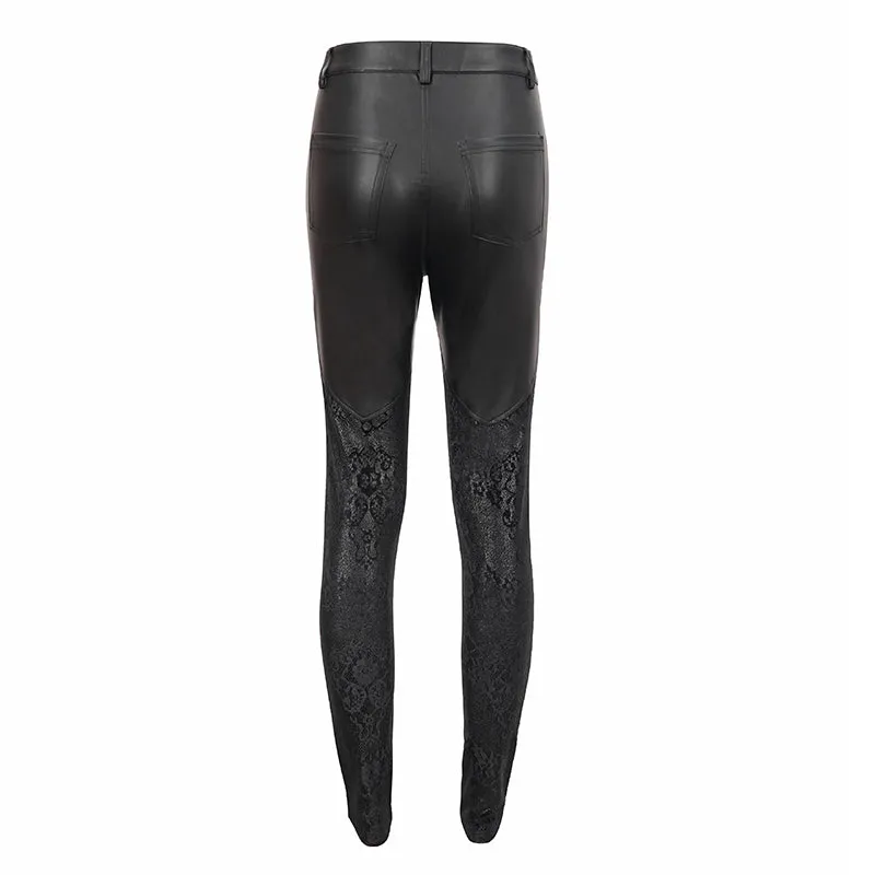 PT157 Gothic velvet printed basic style black women leather leggings