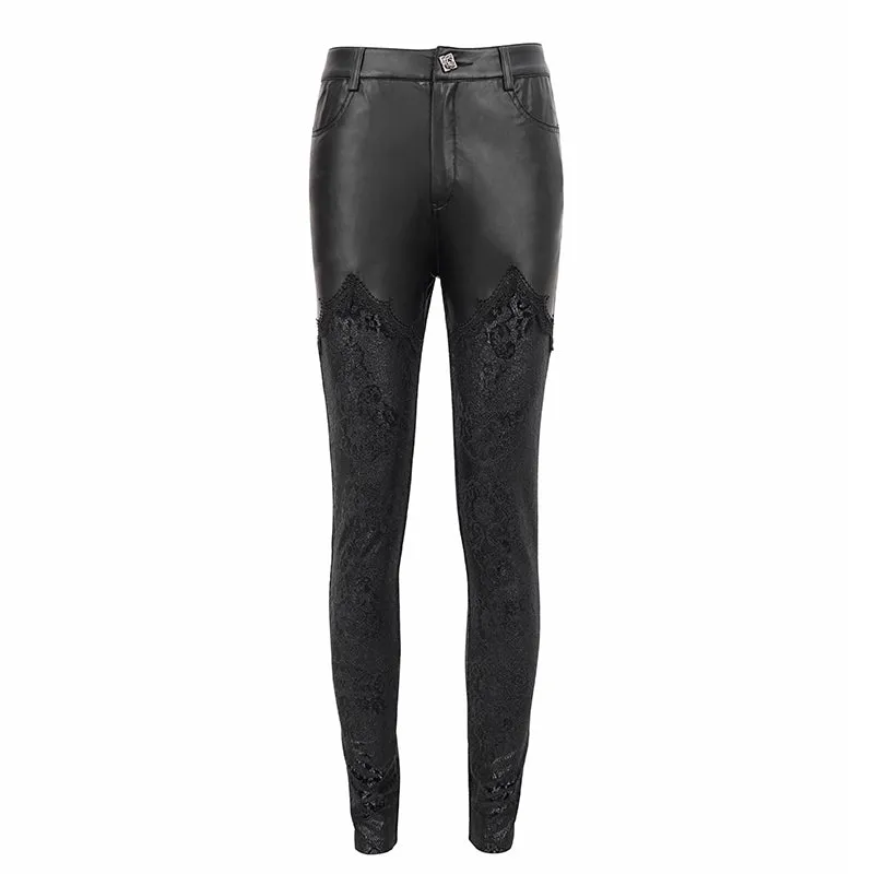 PT157 Gothic velvet printed basic style black women leather leggings
