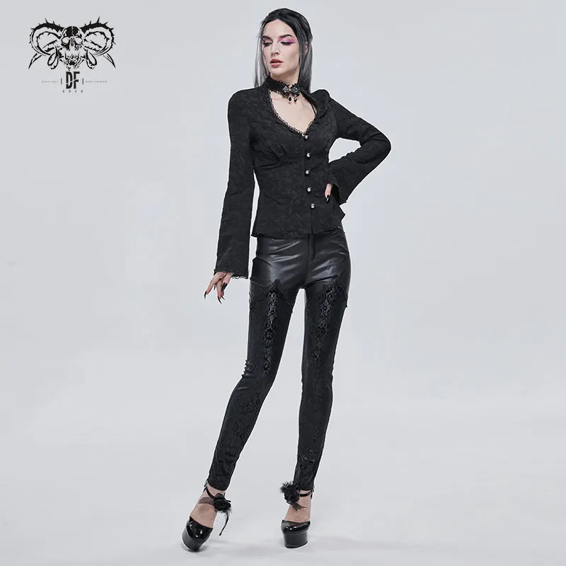 PT157 Gothic velvet printed basic style black women leather leggings
