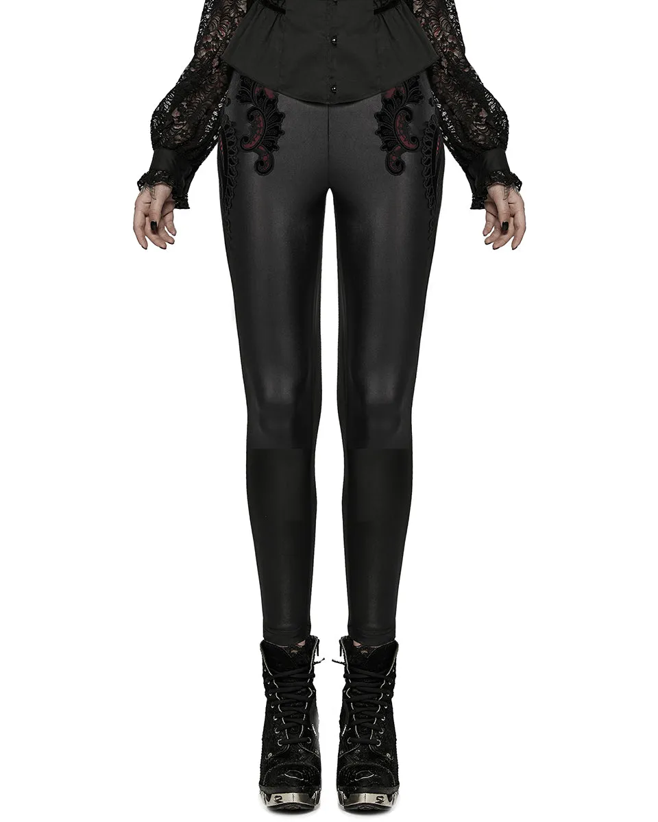Punk Rave Womens Gothic Lace Applique Leggings - Black & Red