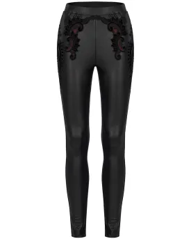 Punk Rave Womens Gothic Lace Applique Leggings - Black & Red