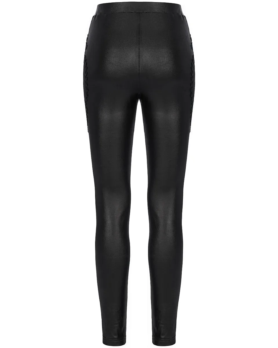 Punk Rave Womens Gothic Lace Applique Leggings - Black & Red
