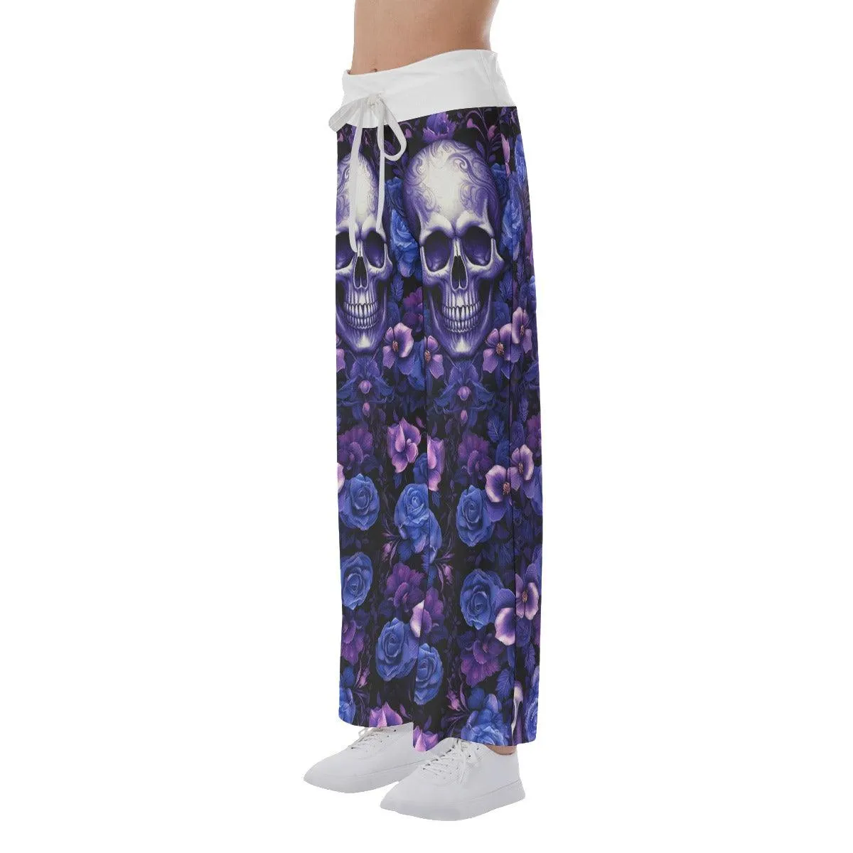 Purple Gothic Rose Skull High-waisted Wide Leg Pants