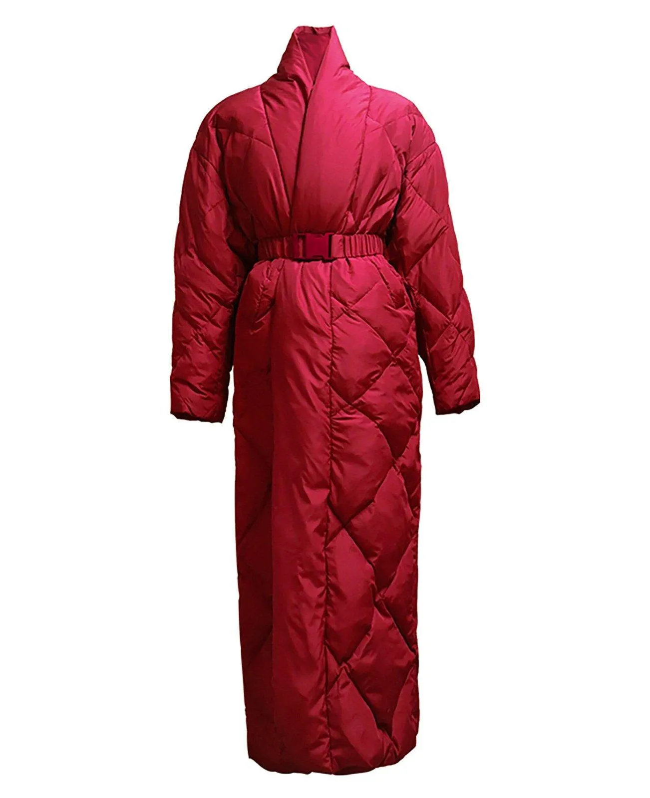 Shawl Collar Belted Wrap Maxi Puffer Down Coat