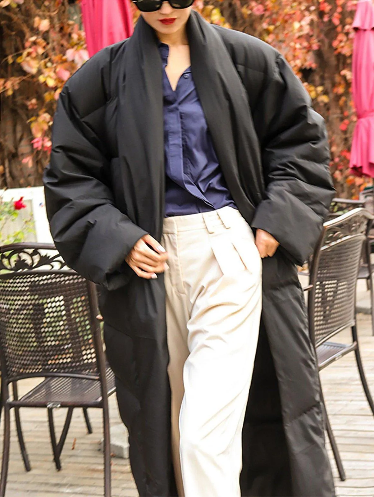 Shawl Collar Belted Wrap Maxi Puffer Down Coat