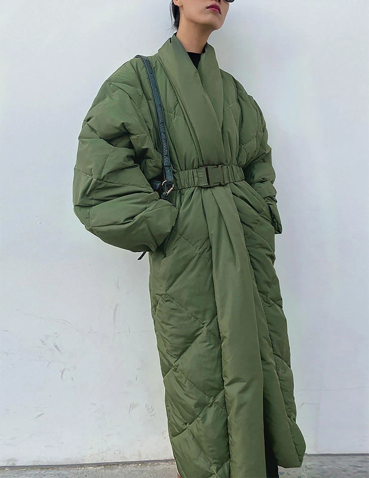 Shawl Collar Belted Wrap Maxi Puffer Down Coat
