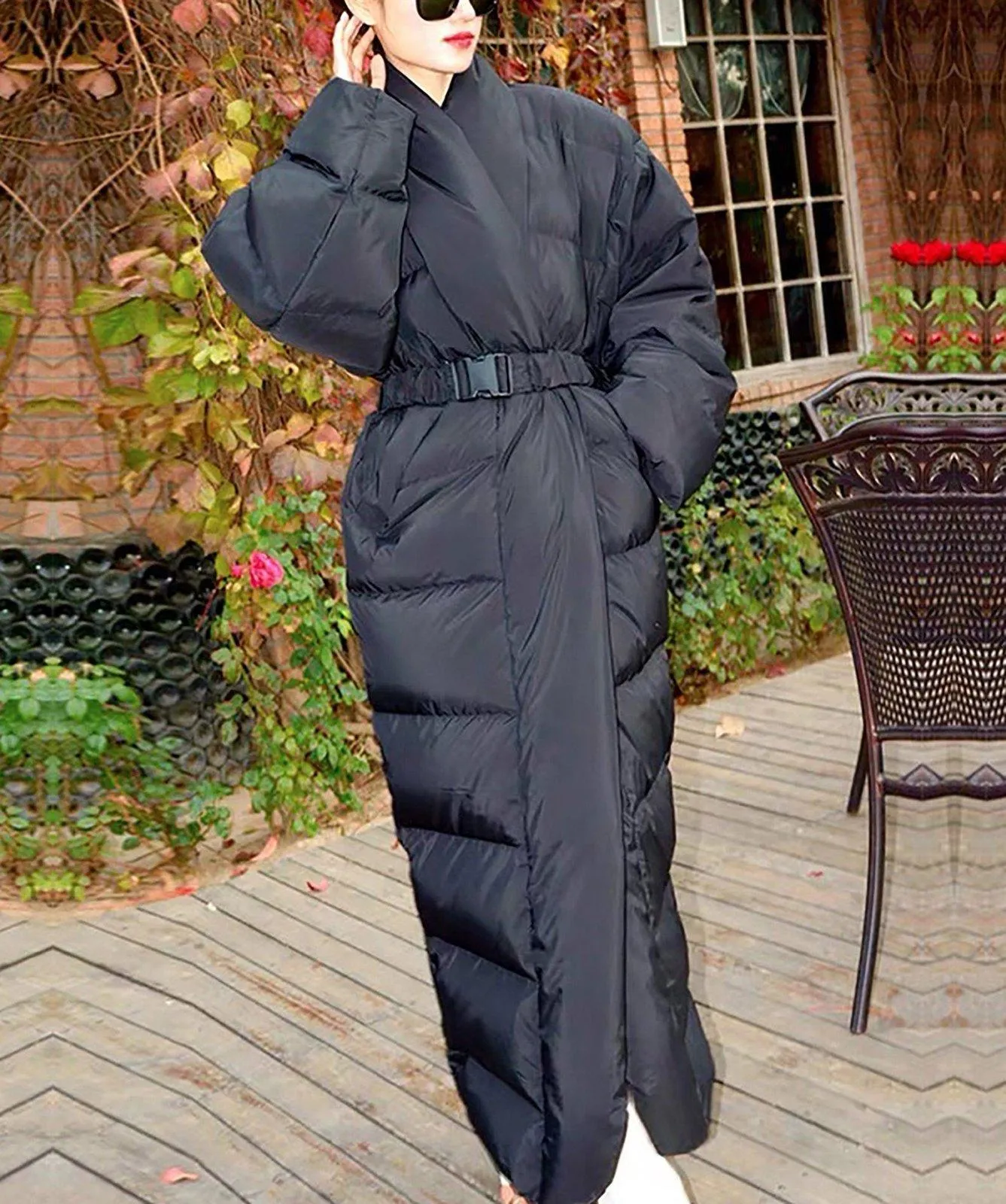 Shawl Collar Belted Wrap Maxi Puffer Down Coat