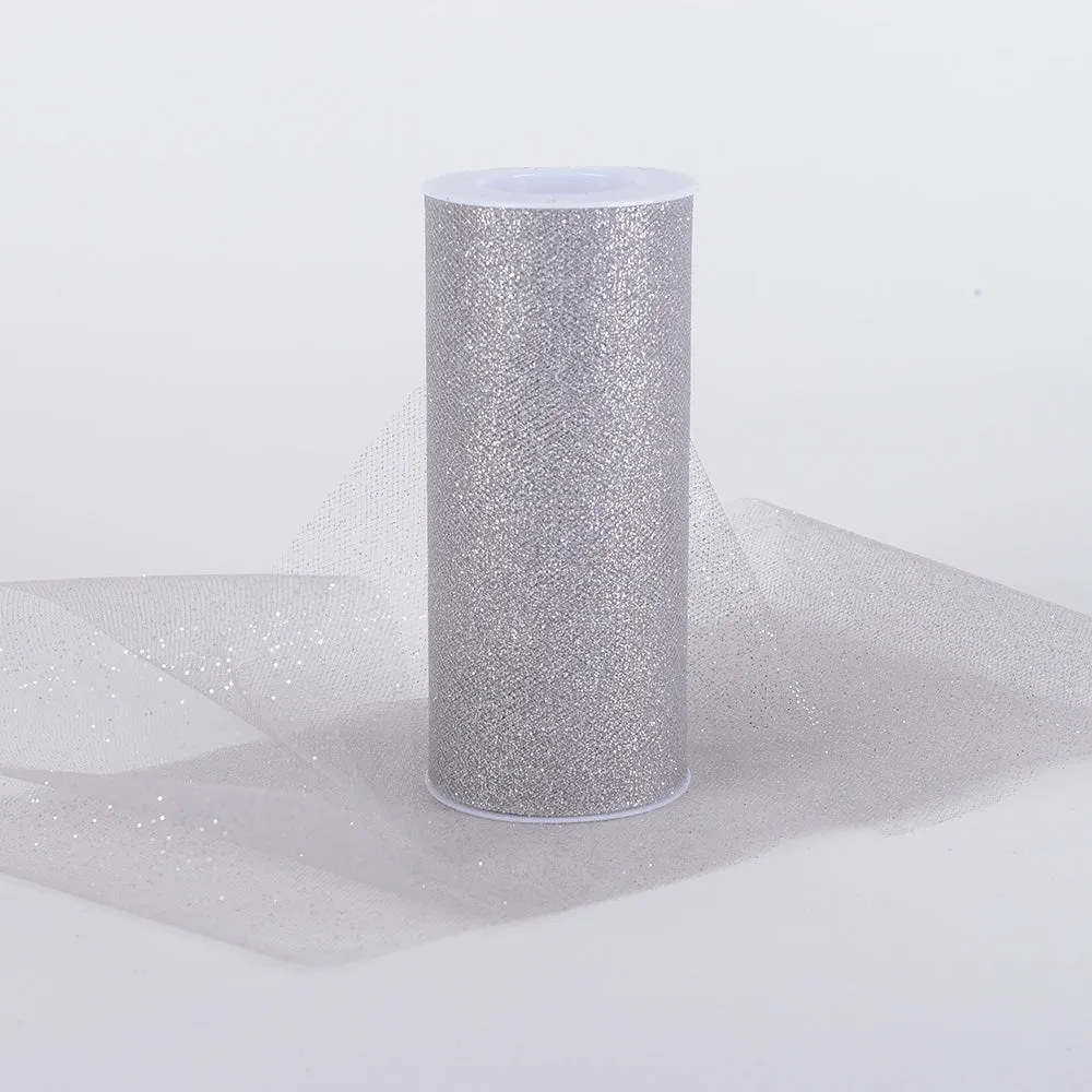 Silver - Premium Glitter Tulle Fabric ( W: 6 Inch | L: 10 Yards )