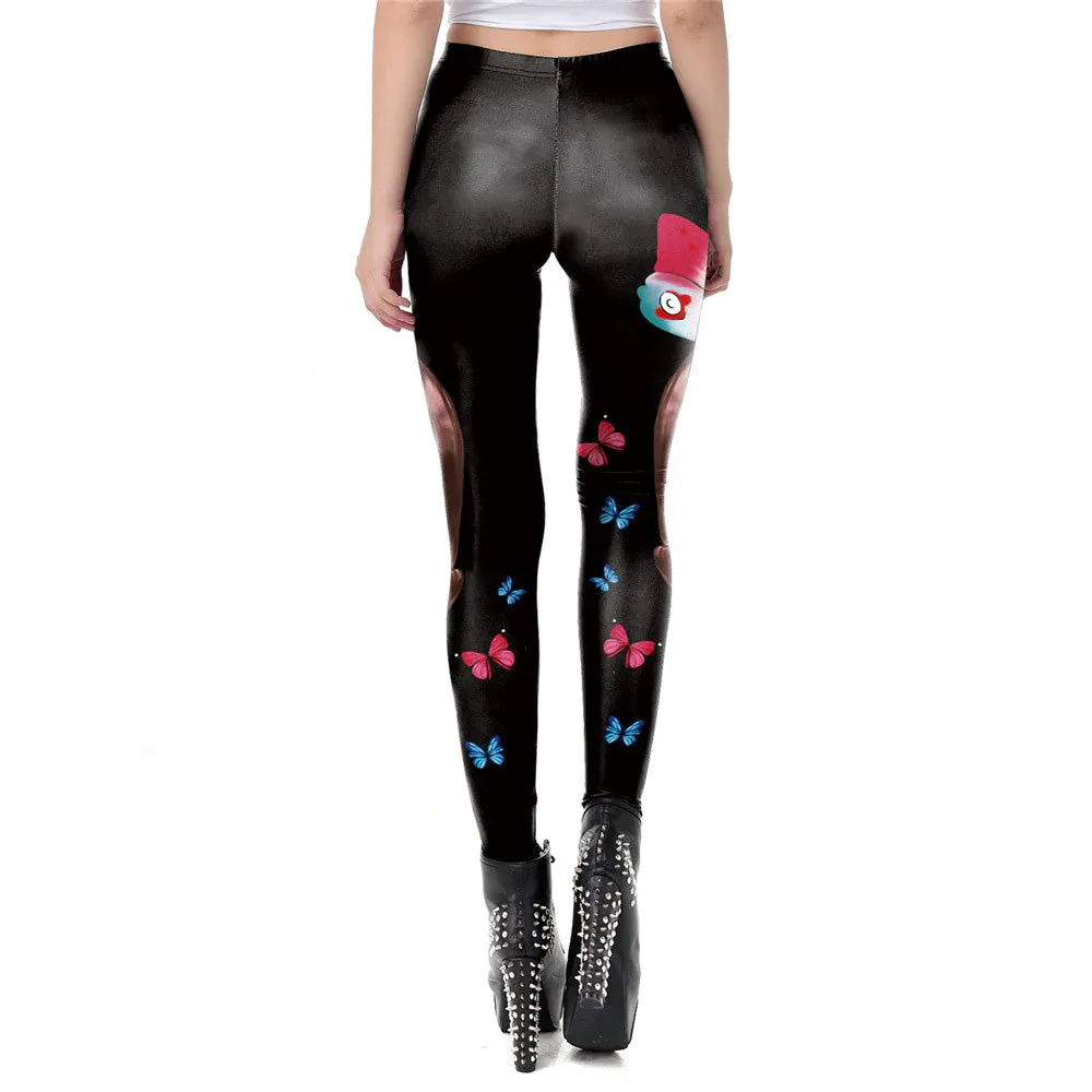 Skeleton Halloween Leggings Womens / Female Workout Pants with Digital Print in Gothic Style #1