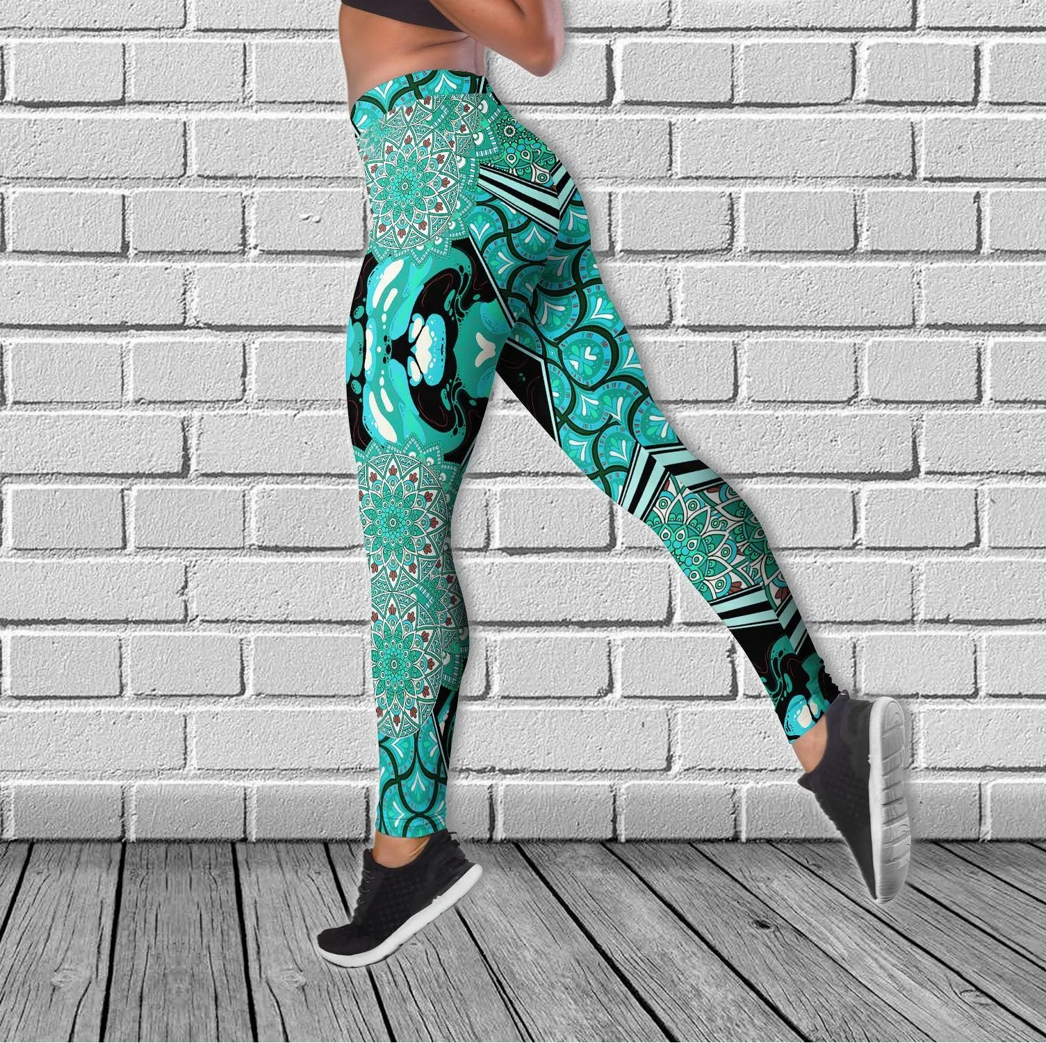 Skull Pattern Gothic Cyan Cool Combo Tanktop & Leggings Yoga