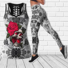 Skull Rose Gothic Red Cool Combo Tanktop & Leggings Yoga