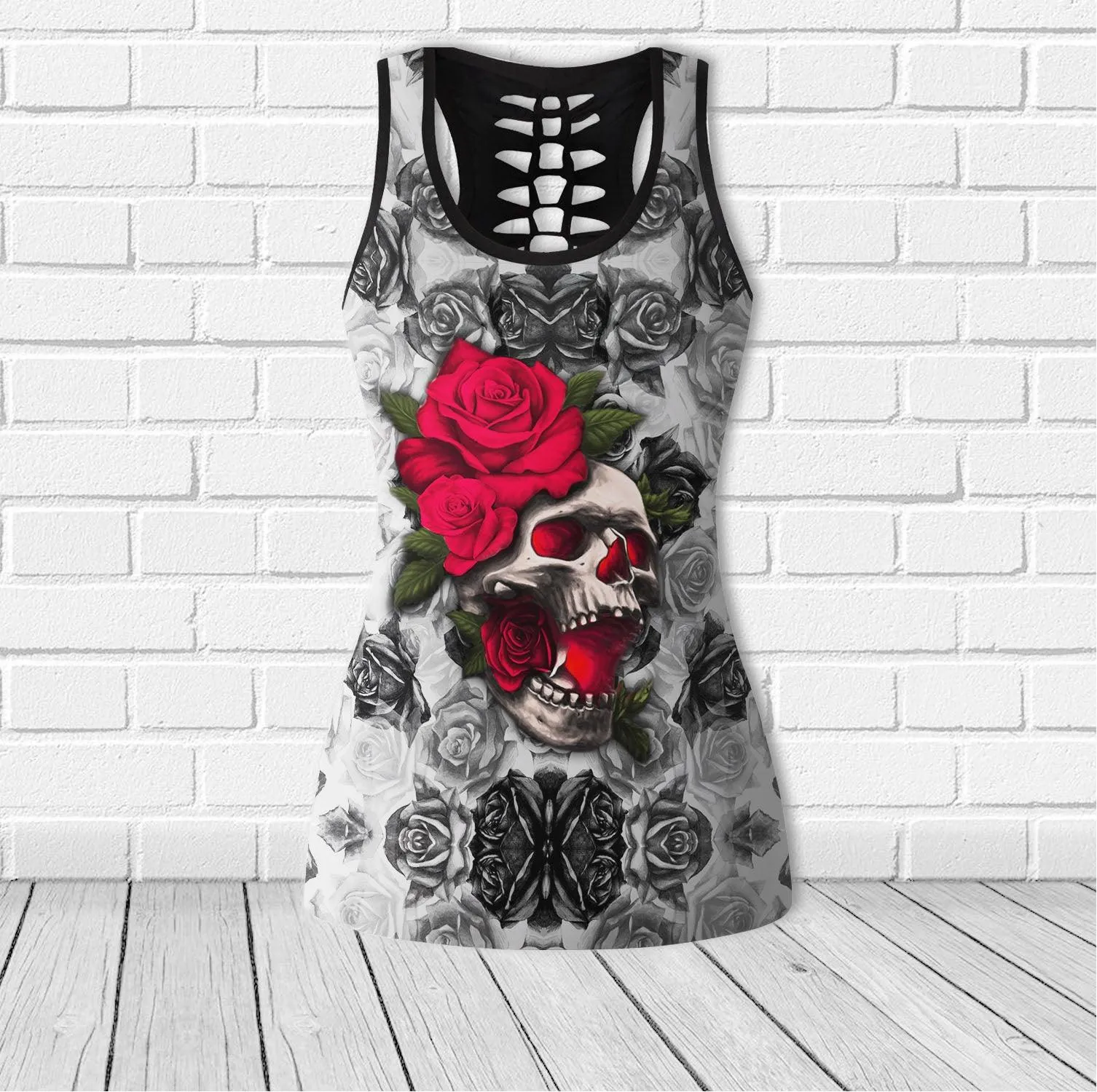 Skull Rose Gothic Red Cool Combo Tanktop & Leggings Yoga