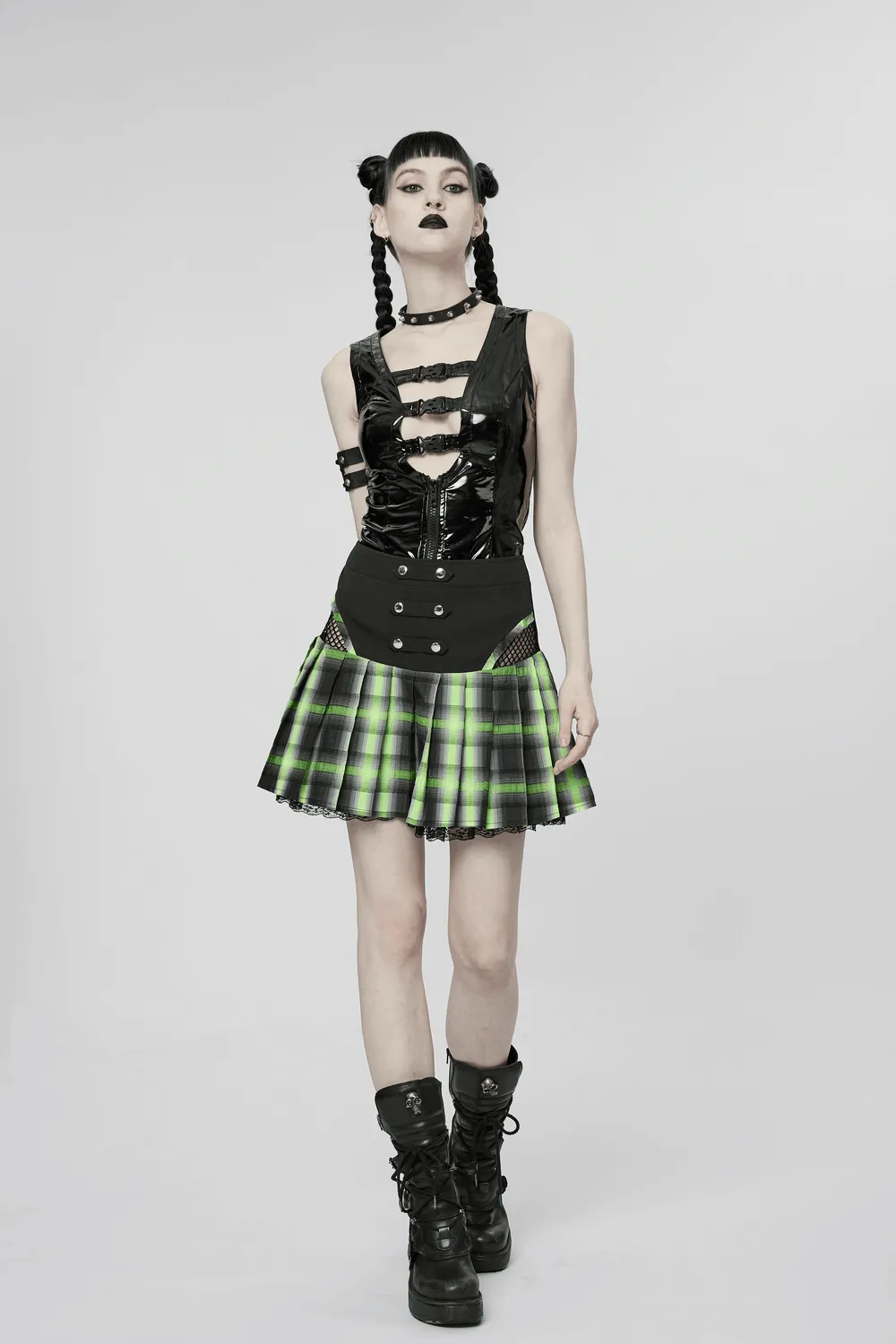Slim Gothic Patent Leather Vest with Buckles Detail