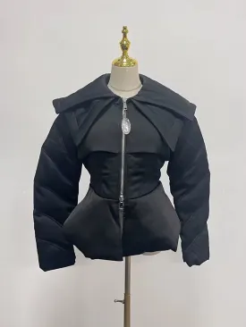 Solid High Street down Jackets for Women Lapel Long Sleeve Patchwork Zipper Slimming Coats Female Fashion Winter