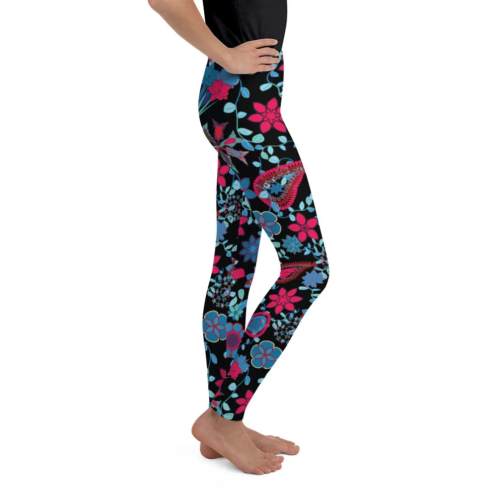 Spring Paisley on Black Youth Leggings,Girls and Boys Matching Family Outfits