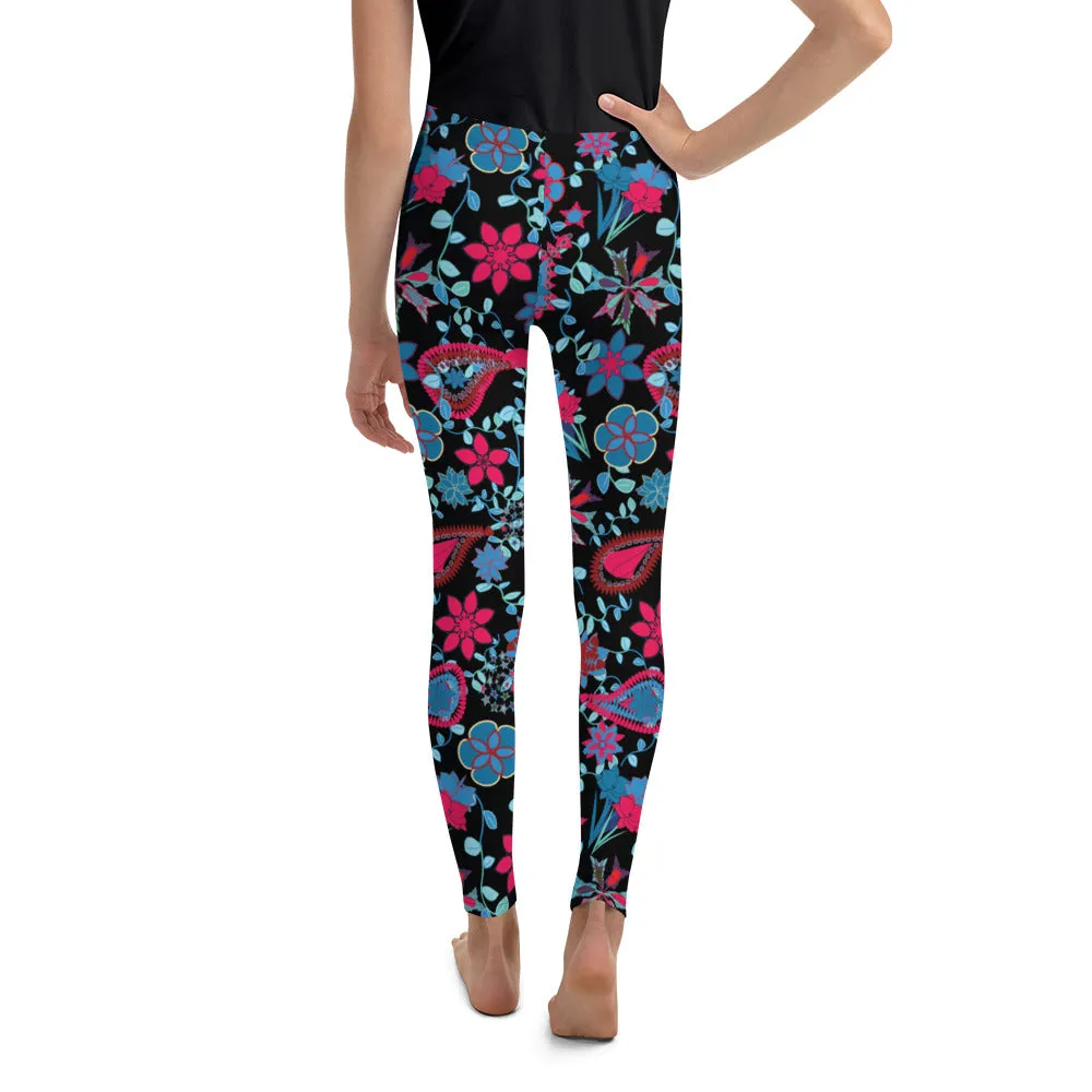 Spring Paisley on Black Youth Leggings,Girls and Boys Matching Family Outfits