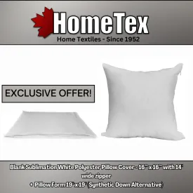 Sublimation Bundle - 19" x 19" Pillow Insert (Synthetic Down)   16" x 16" Blank Cover (White)