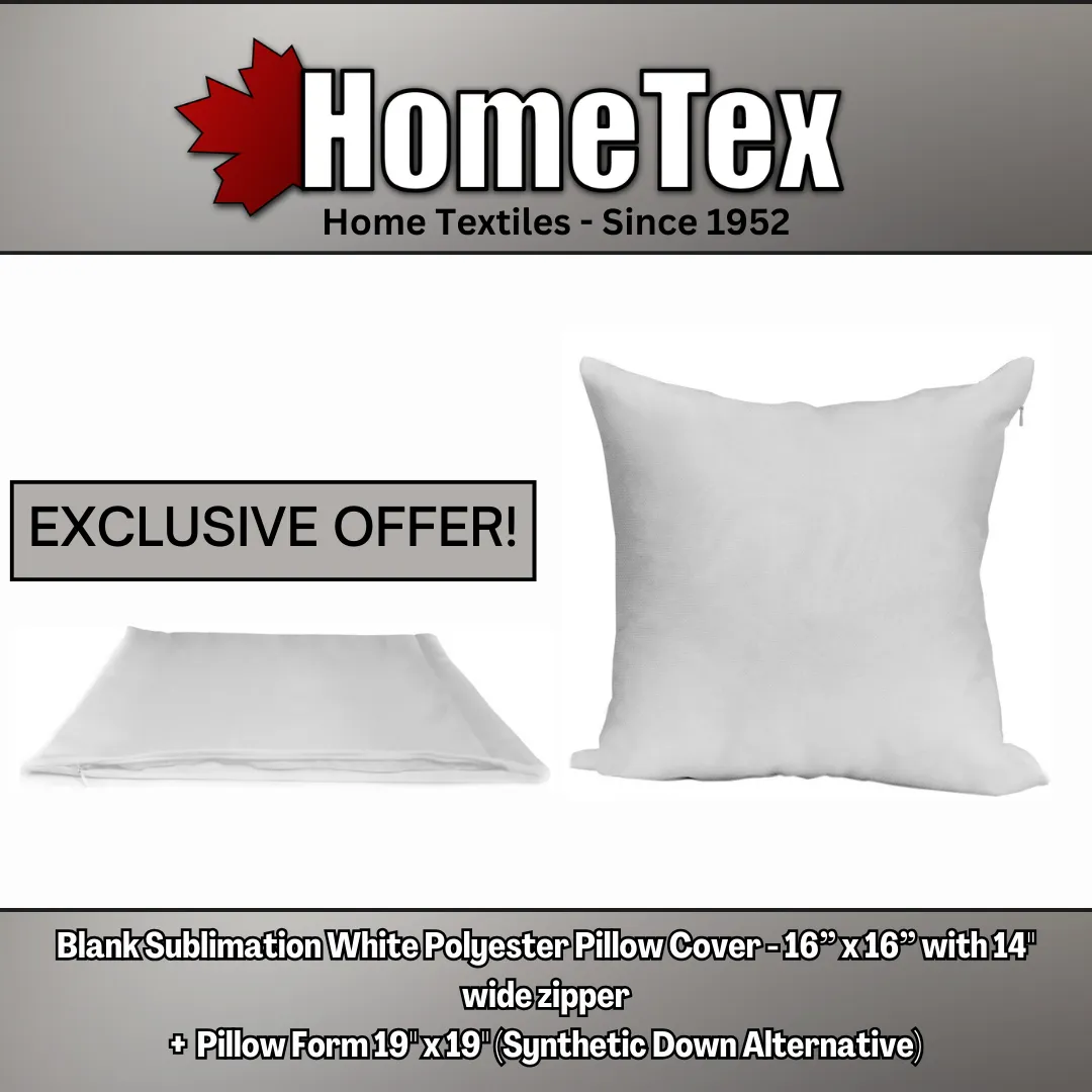 Sublimation Bundle - 19" x 19" Pillow Insert (Synthetic Down)   16" x 16" Blank Cover (White)