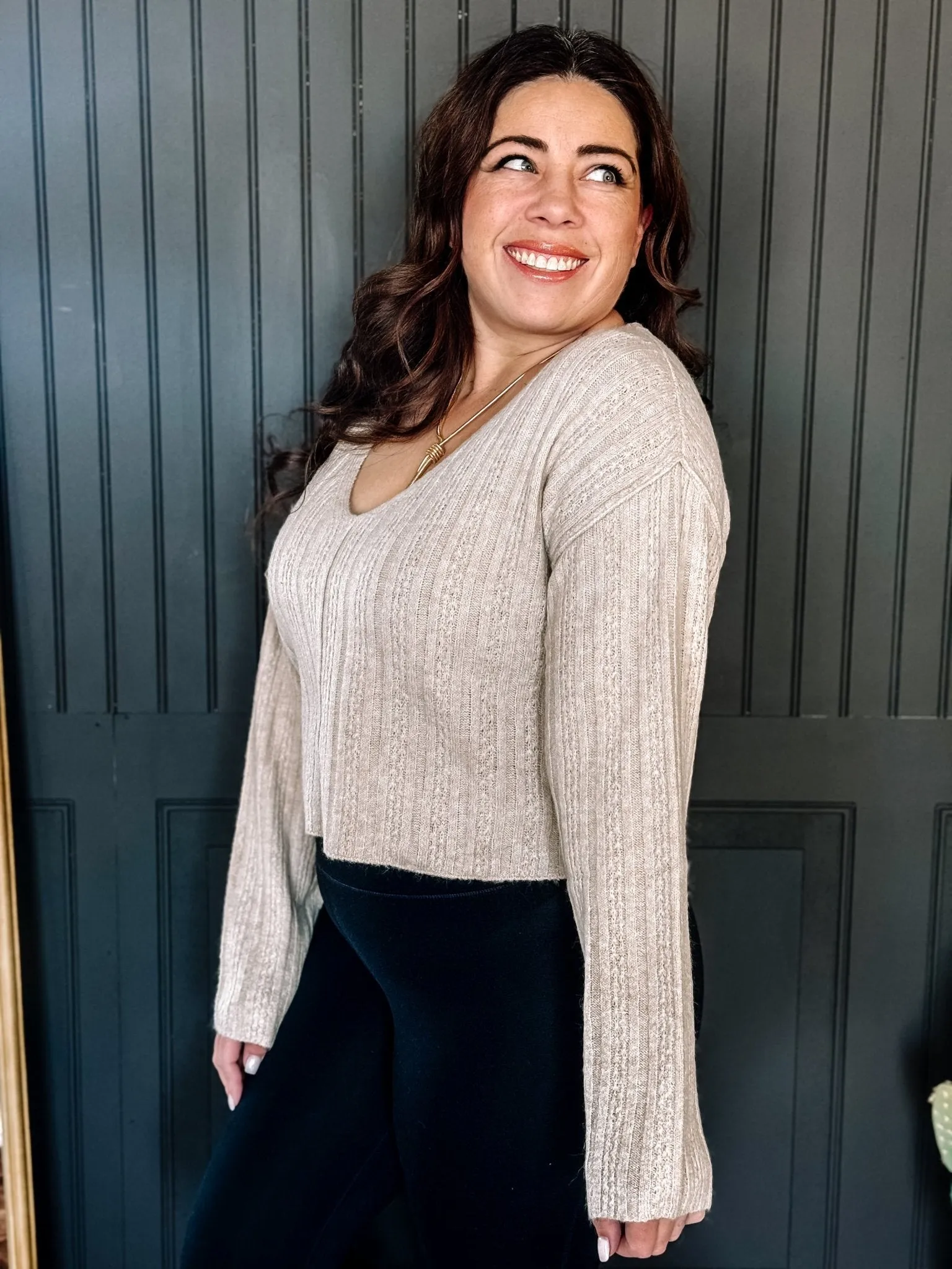 Sunny Days Crop Long Sleeve Sweater, Oatmeal