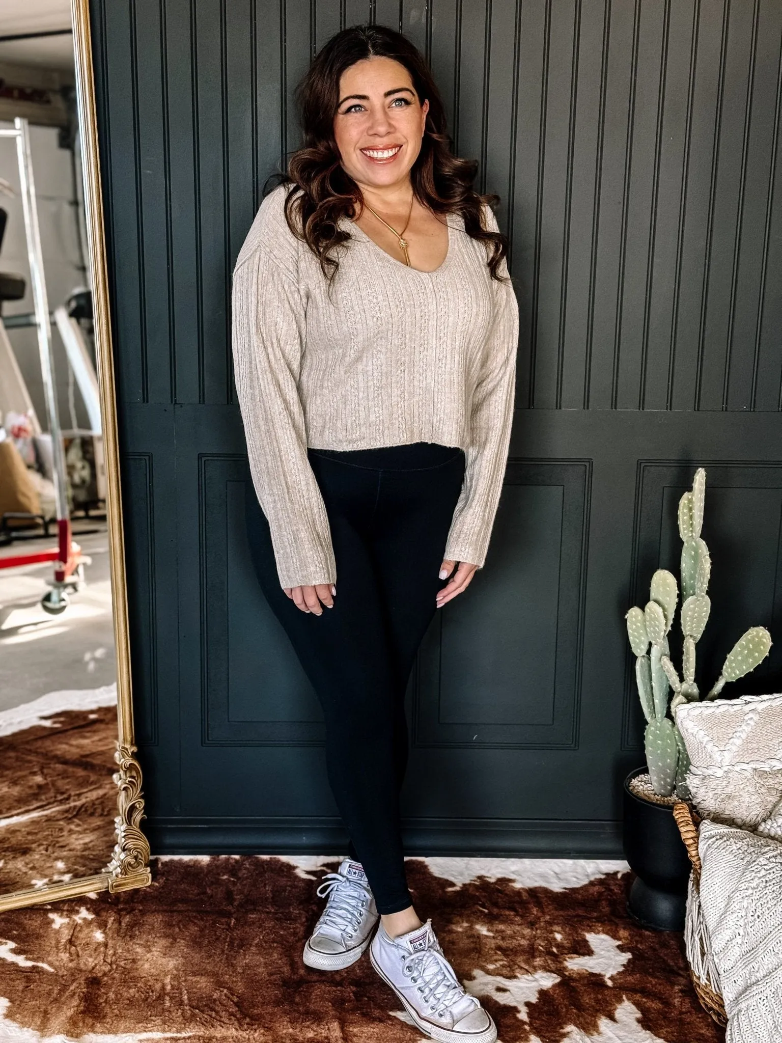 Sunny Days Crop Long Sleeve Sweater, Oatmeal
