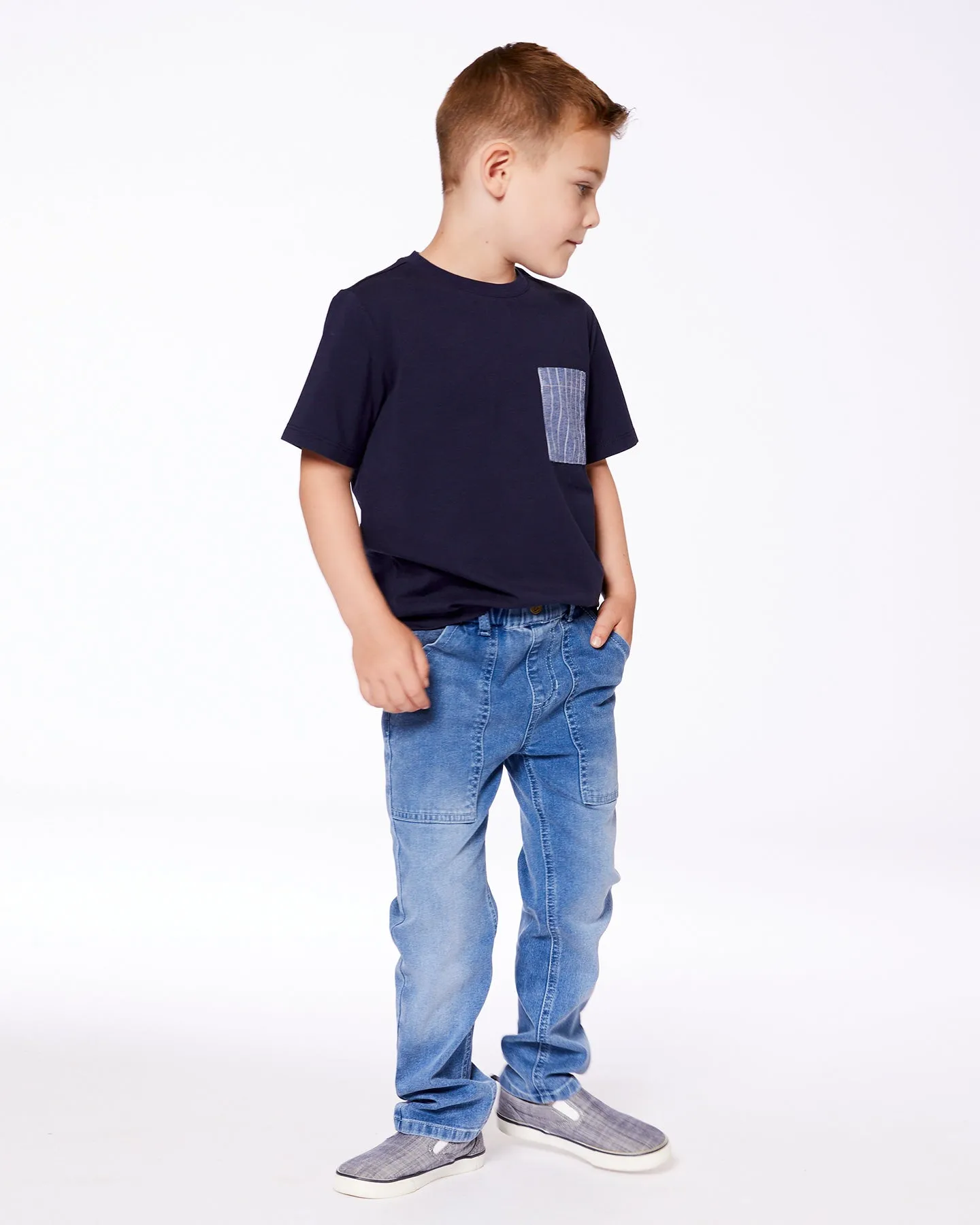tee s/s with denim striped pocket - peacoat-481