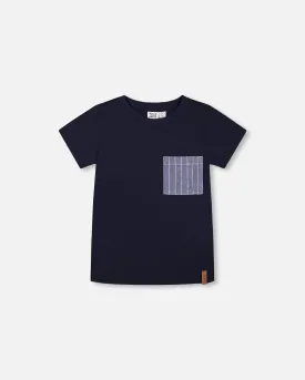 tee s/s with denim striped pocket - peacoat-481