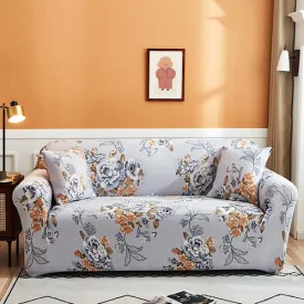 Three Seater Floral Design Still Gray, Stretchable Sofa Cover.