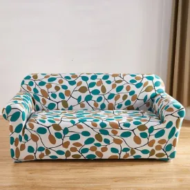 Three Seater Small Leaves Design, Stretchable Sofa Cover.