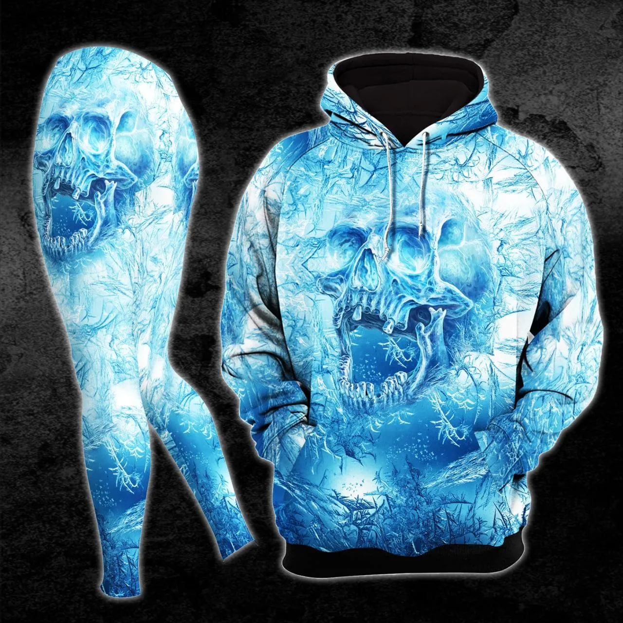 Turquoise Frozen Ice Skull Combo Hoodie and Leggings