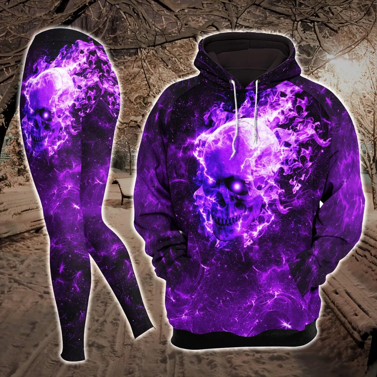 Violet Fire Skull Combo Hoodie and Leggings