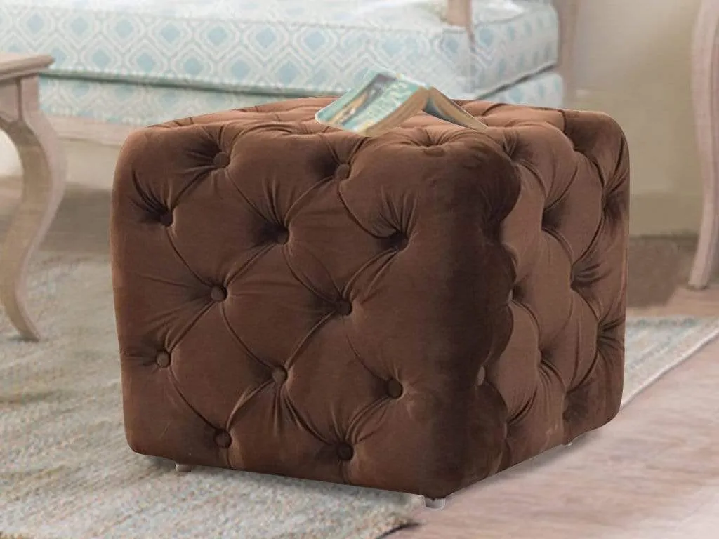 Winchester Ottoman In Brown Premium Fabric