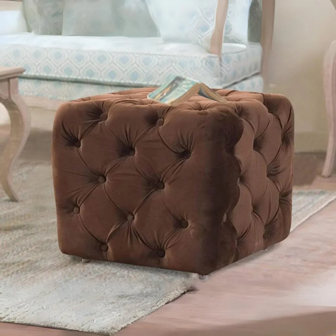 Winchester Ottoman In Brown Premium Fabric